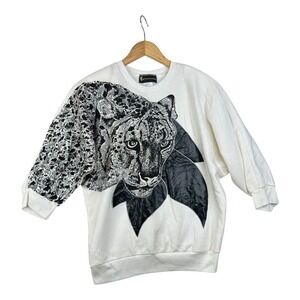 Extravaganza‎ Vintage Leopard Half Sleeve Sweater size Medium White/Black